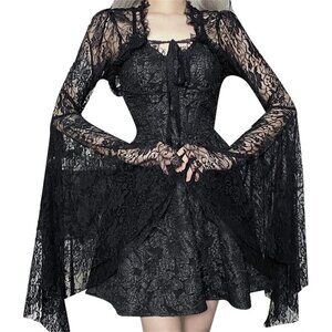 Women Black Shrug Top Trad Goth Black Shawls and Wraps for Evening Dresses Short